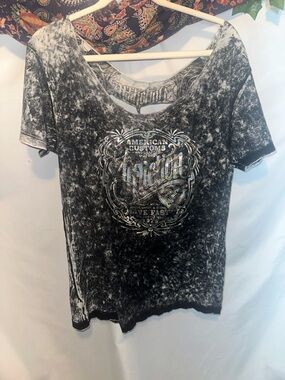 Affliction Black & White Acid-Wash Scoop Neck Graphic Tee - Women